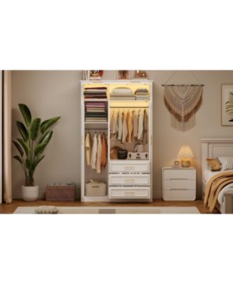 4-Door Wardrobe Armoire Closet w/ LED & 3 Drawers - White