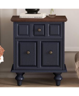 Streamdale Vintage Nightstand 2 Drawer Roman Column Legs Dark Blue