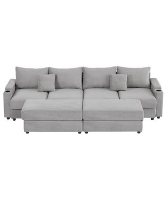 123" Modern Sectional Sofa w/ Storage, Ottomans, USB, Cup & Phone Holders - Grey