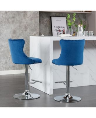 Streamdale Swivel Velvet Barstools, Adjustable Height, Chrome Base, Set of 2