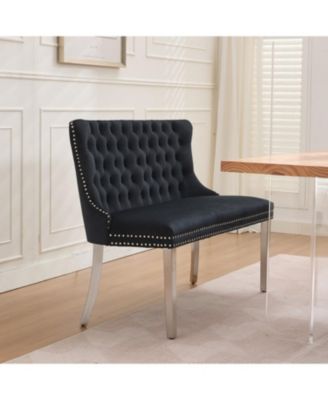 + Loveseat Bench + Velvet + Tufted, Wing Back, Silver Legs + Dining