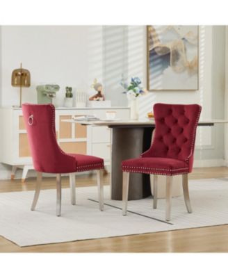 Tufted Velvet Dining Chairs, Wine Red, Chrome Legs, Set of 2