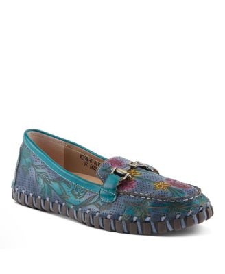 L’Artiste Women’s DELAVIGNE Handpainted Floral Loafers with Gold Bit Accent, Cushioned Insole & Flexible Sole