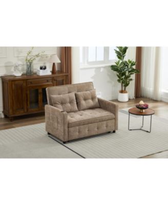 3-in-1 Convertible Sleeper Chair Bed with USB & Pocket - Linen Camel