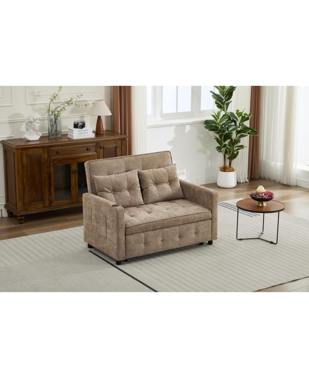 Streamdale Furniture 3-in-1 Convertible Sleeper Chair Bed with Usb & Pocket - Linen Camel