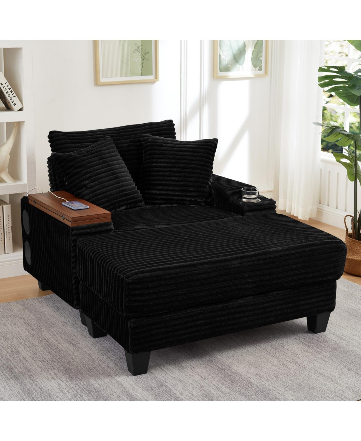 Streamdale Furniture Corduroy Sofa Bed with Ottoman, Bluetooth, Usb, Rotating Table