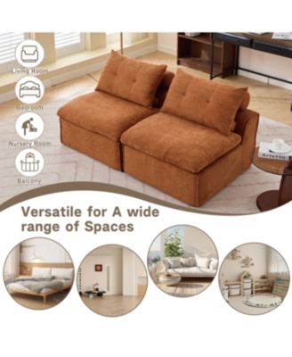  Modular Chenille Sofa, No Armrests, Lumbar Pillow, Orange (2 Seats)