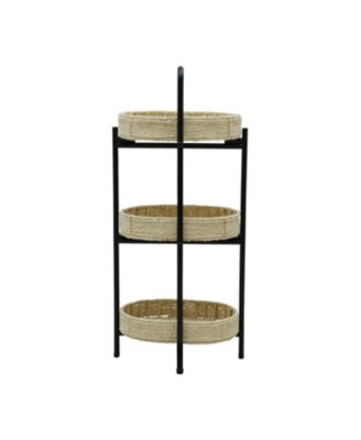 3 Tier Tray Table Paper Rope Woven Side Table (Natural)