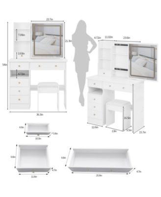 37" LED Mirror Vanity Table with Drawer & Stool