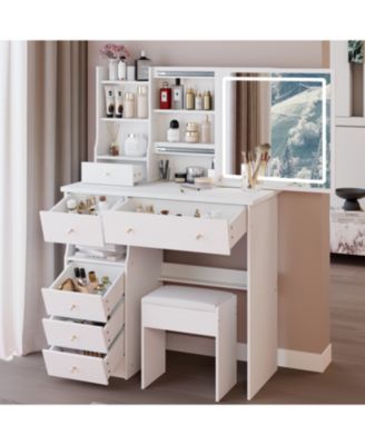 37" LED Mirror Vanity Table with Drawer & Stool