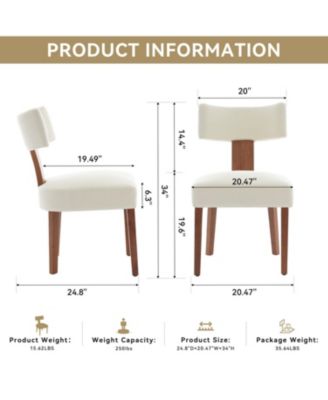 Streamdale Linen Fabric Armless Dining Chairs, Curved Back, Wood Legs, (Set of 2)