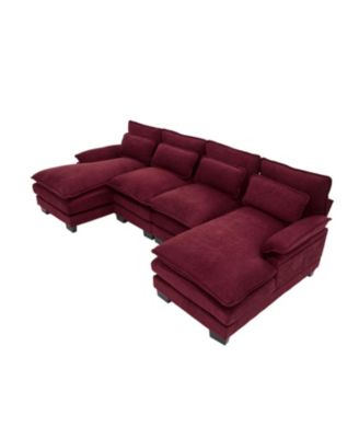 U Shaped Cloud Couch, 110" Chenille Sectional Sofa with Double Chaise