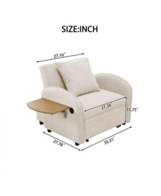 Convertible Chair Bed- 3-in-1 Pull-Out Sofa with USB & Desk (Creamy White