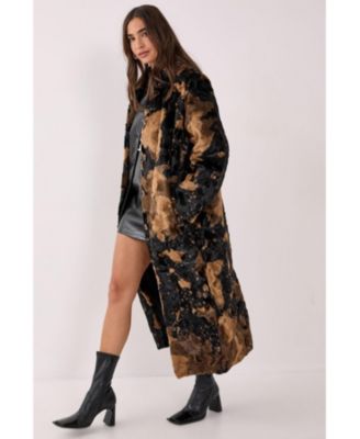 Women's Cow Print Faux Fur Longline Coat
