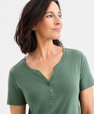 Petite Cotton Henley Short-Sleeve T-Shirt