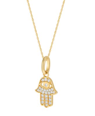 Diamond Hamsa Hand Pendant Necklace (1/10 ct. t.w.) in 14k Yellow Gold Plated Over Sterling Silver