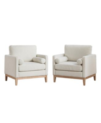 35.4" Wide Ivory Boucle Accent Chair with Wood Legs