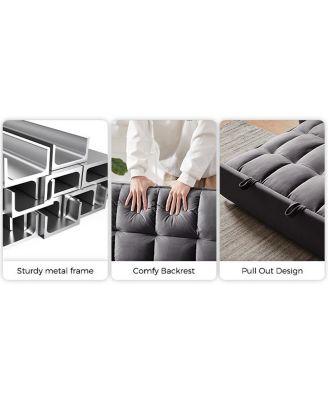 55" Velvet Convertible Sofa Bed - Dark Grey