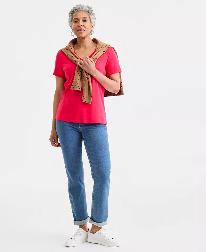 Women's Cotton Short Sleeve V-Neck Top - thumbnail 8