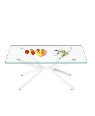 Rectangle Clear Glass Coffee Table with Metal Legs