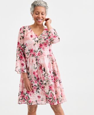 Women's Printed V-Neck 3/4-Sleeve Dress