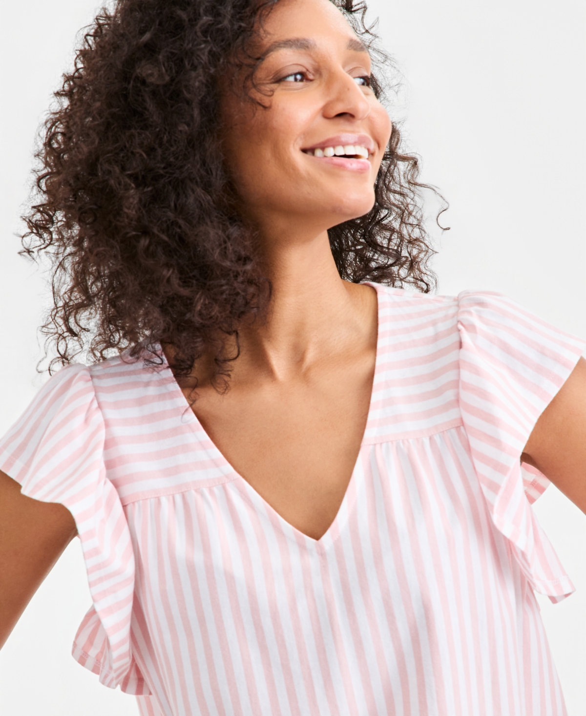 Style & Co Women's Printed V-Neck Flutter-Sleeve Top, Macy's Exclusive