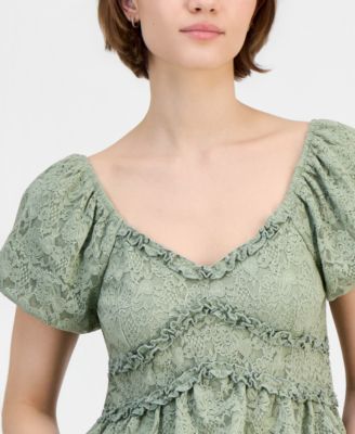Juniors' Lace Puff-Sleeve Babydoll Top