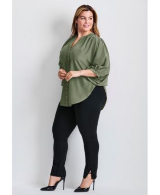Women's Plus Size Studded Blouson Sleeve Blouse Tops