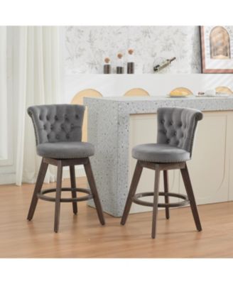 26" Swivel Counter Stools Set of 2, Velvet Upholstered, Gray