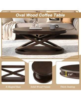 Retro Coffee Table Set - Oval Coffee & Round End Tables - Espresso