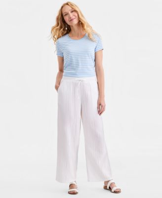 Women's Cotton Gauze Straight-Leg Pull-On Pants