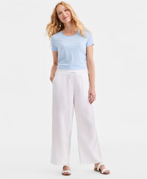Женские брюки Style & Co Women's Cotton Gauze Straight-Leg Pull-On Pants