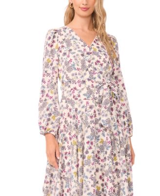 Women's V-Neck Belted Asymmetric-Hem Dress