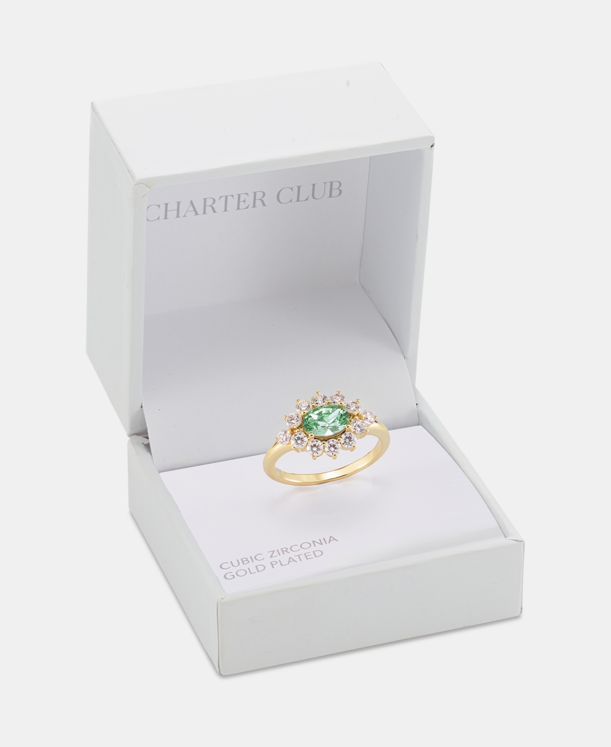 Charter Club Gold-Tone Green Crystal Oval Halo Ring, Macy's Exclusive