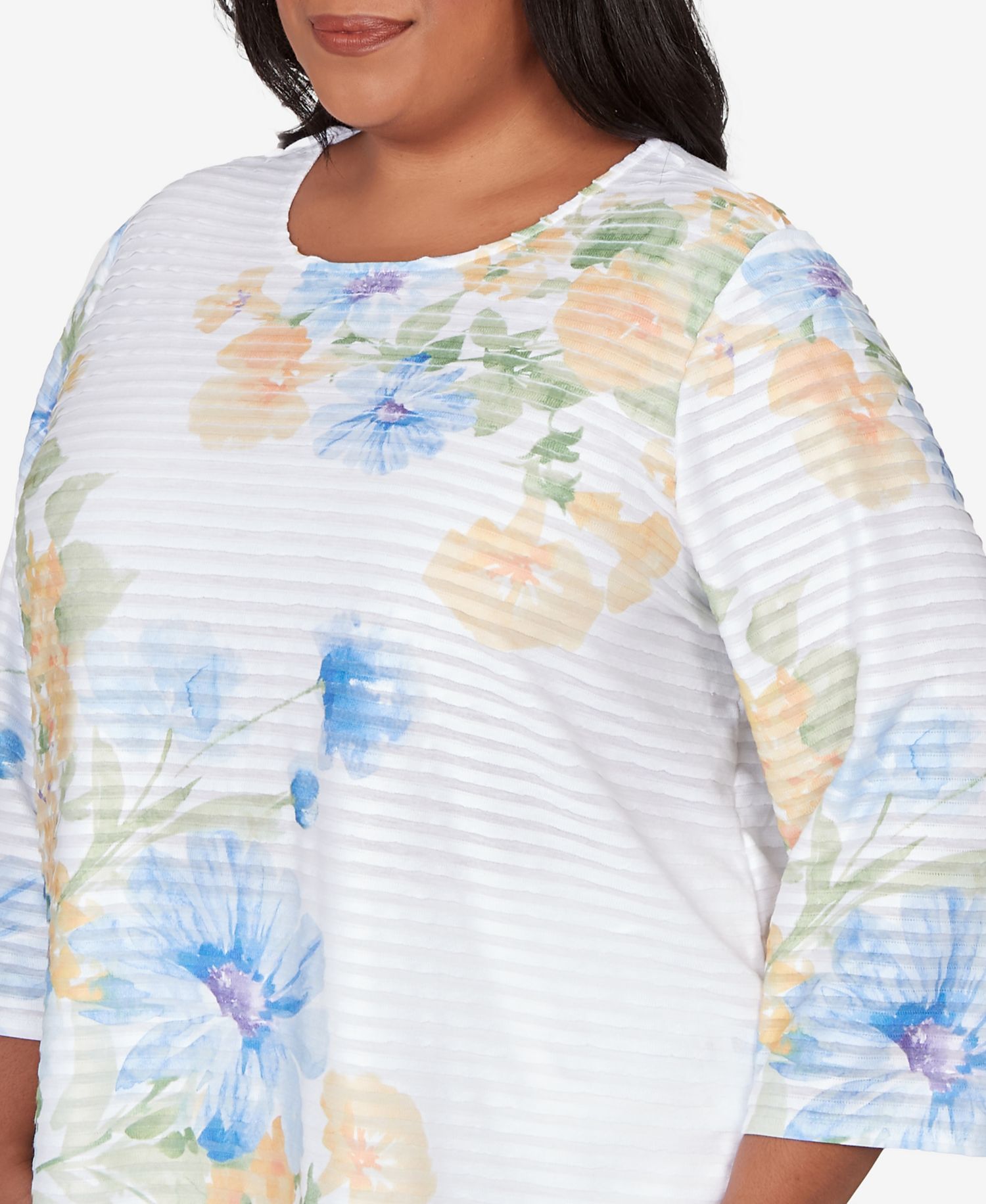 Plus Size Classic Placed Floral Stripe Top