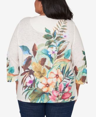 Plus Size Classic Tropical Print Top with Necklace