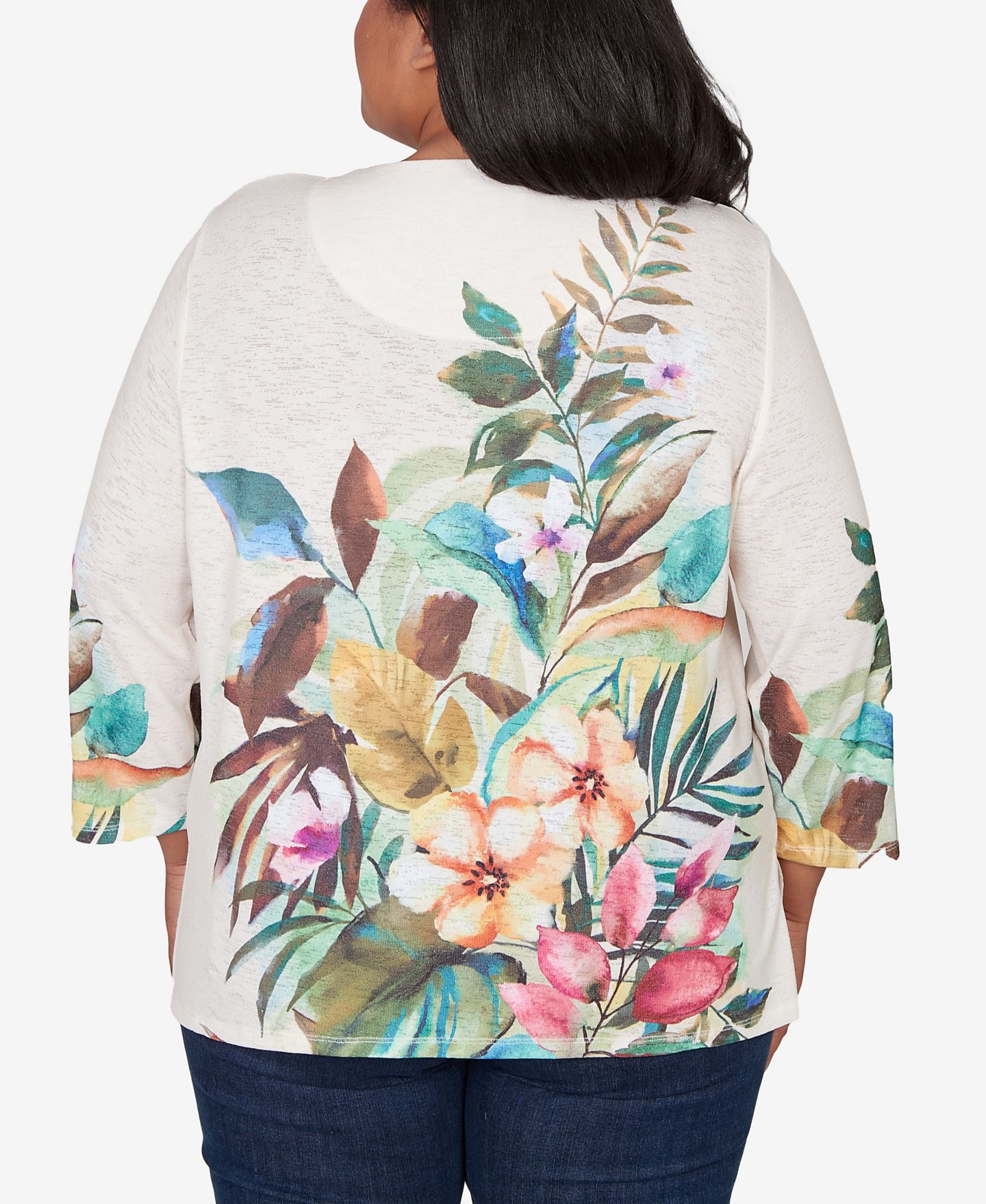 Женский топ Alfred Dunner Plus Size Classic Tropical Print with Necklace, цвет: Нейтральный разноцветный — фото 5