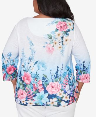 Plus Size Classic Ombre Border Floral Lace Top