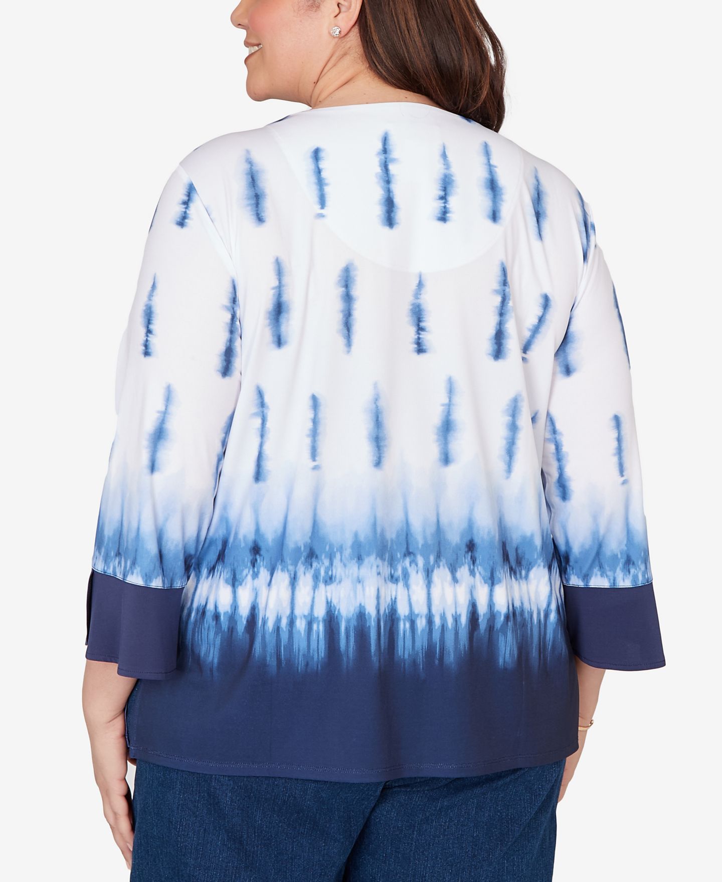 Женский топ Alfred Dunner Plus Size Classic Tie Dye Border Split Neck, цвет: Тёмно-синий — фото 5