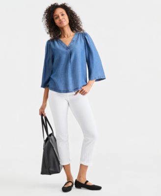 Petite V-Neck Bell Sleeves Top
