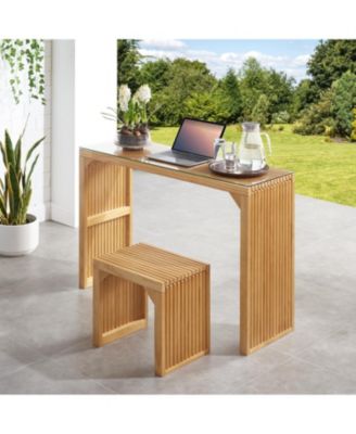 Pine Dining Bench and Table Set with Tempered Glass