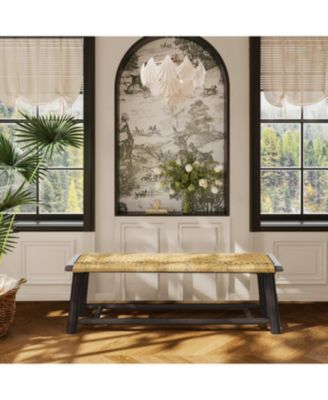 Farmhouse Wood Rattan Bench - 59 Inch