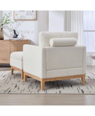  35.4" Farmhouse Upholstered Accent Chair with Ottoman & Coffee Table