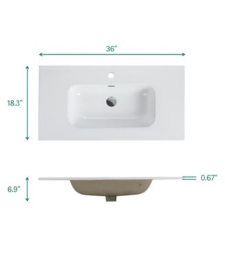 36" White Wall Mount Vanity w/ Ceramic Sink