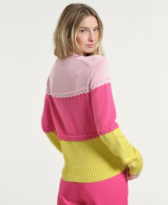 Women's Braided Color-Block Crewneck Sweater