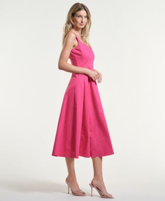 Women's Seamed Square Neck Midi Dress