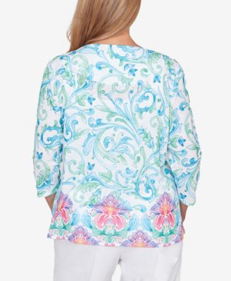 Women's Classic Scroll Border Embellished Neck Top