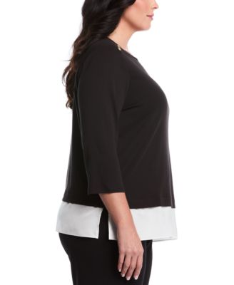 Plus Size Plus Size Rivet Detail Mixed Media Layered 3/4 Sleeve Top