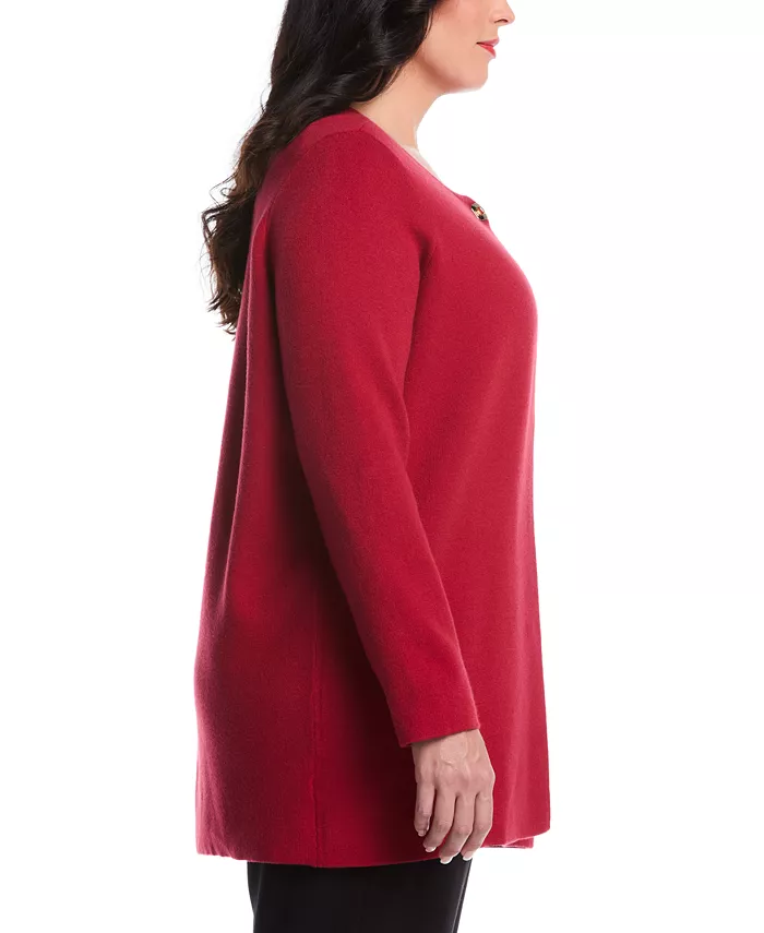 Plus Size Plus Size Turnlock Metal Closure Long Sleeve Cardigan - thumbnail 2