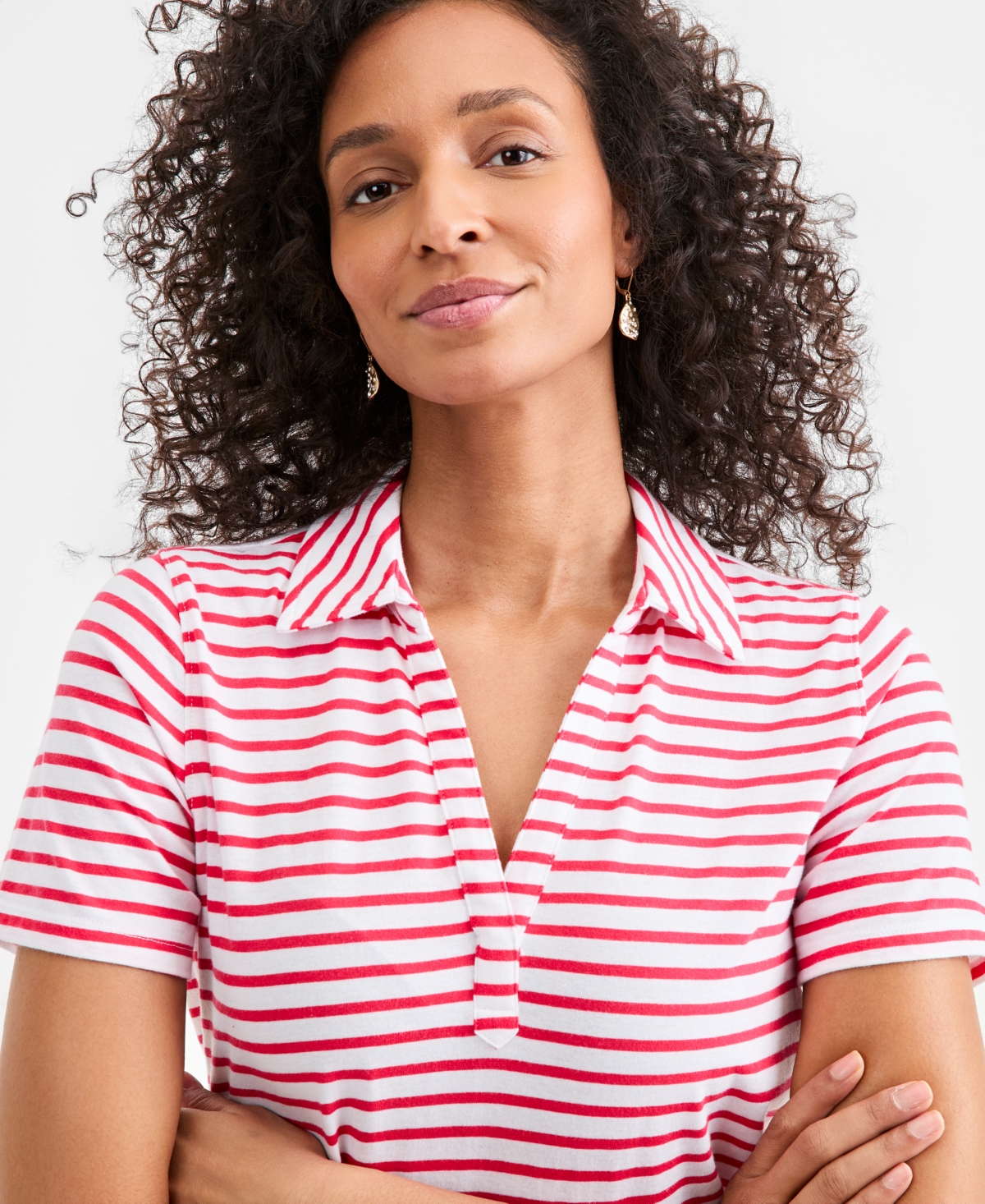 Style & Co Petite Striped Polo Collared Neck T-Shirt, Macy's Exclusive
